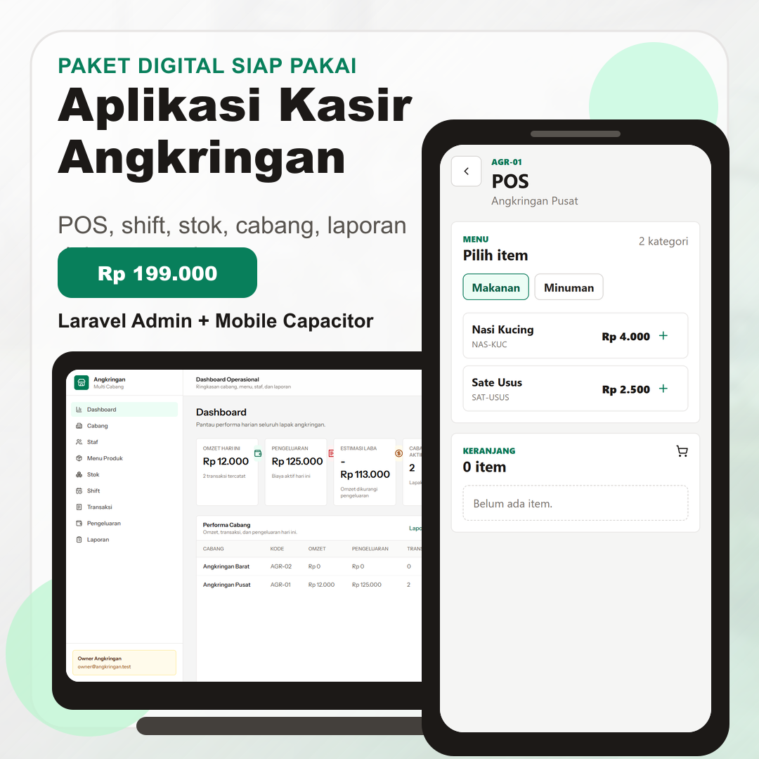 ID Tech Aplikasi Usaha Lapak Angkringan Multi Cabang POS Kasir Stok Laporan Web Mobile