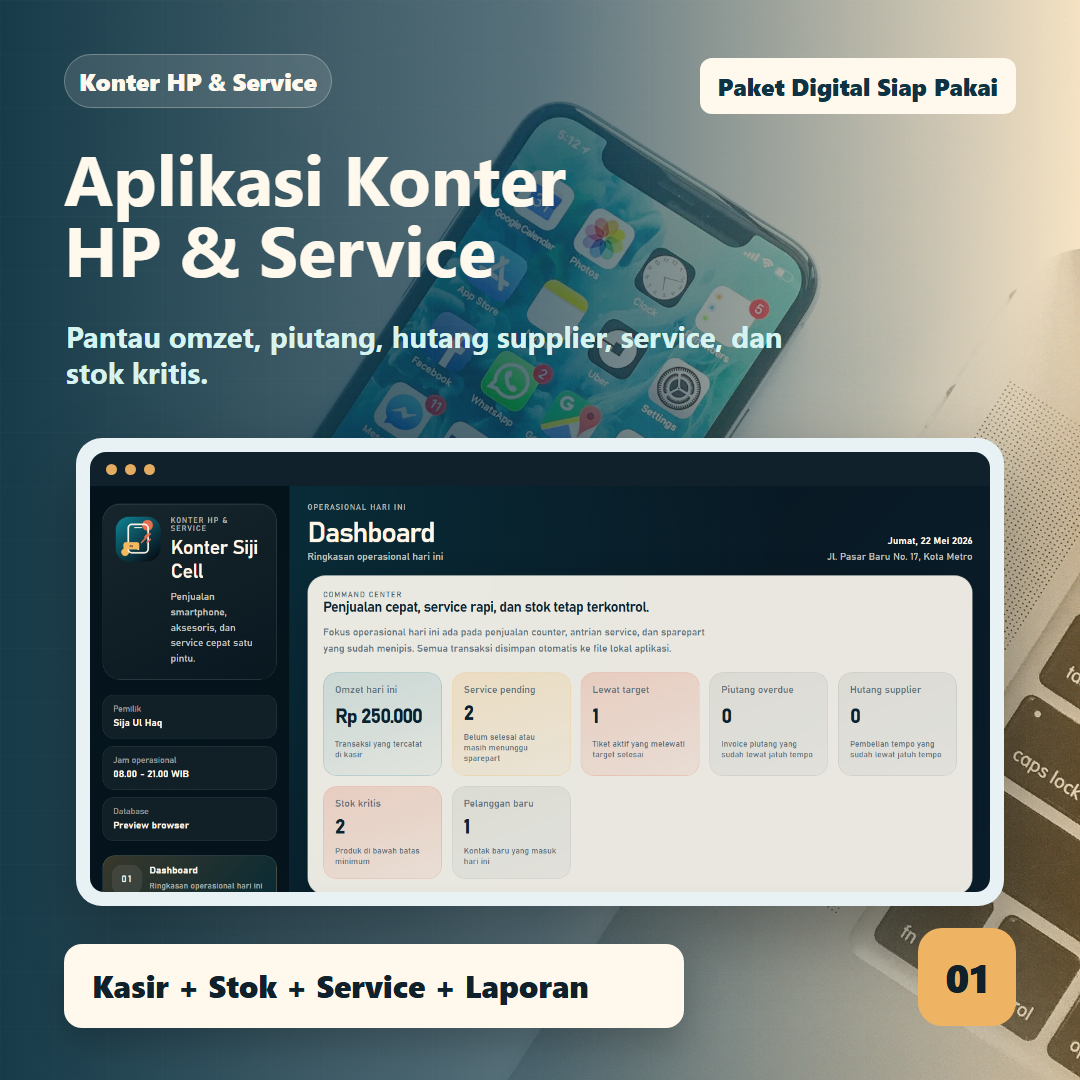 ID TECH Aplikasi Konter HP Service POS Kasir Stok Sparepart Nota Laporan