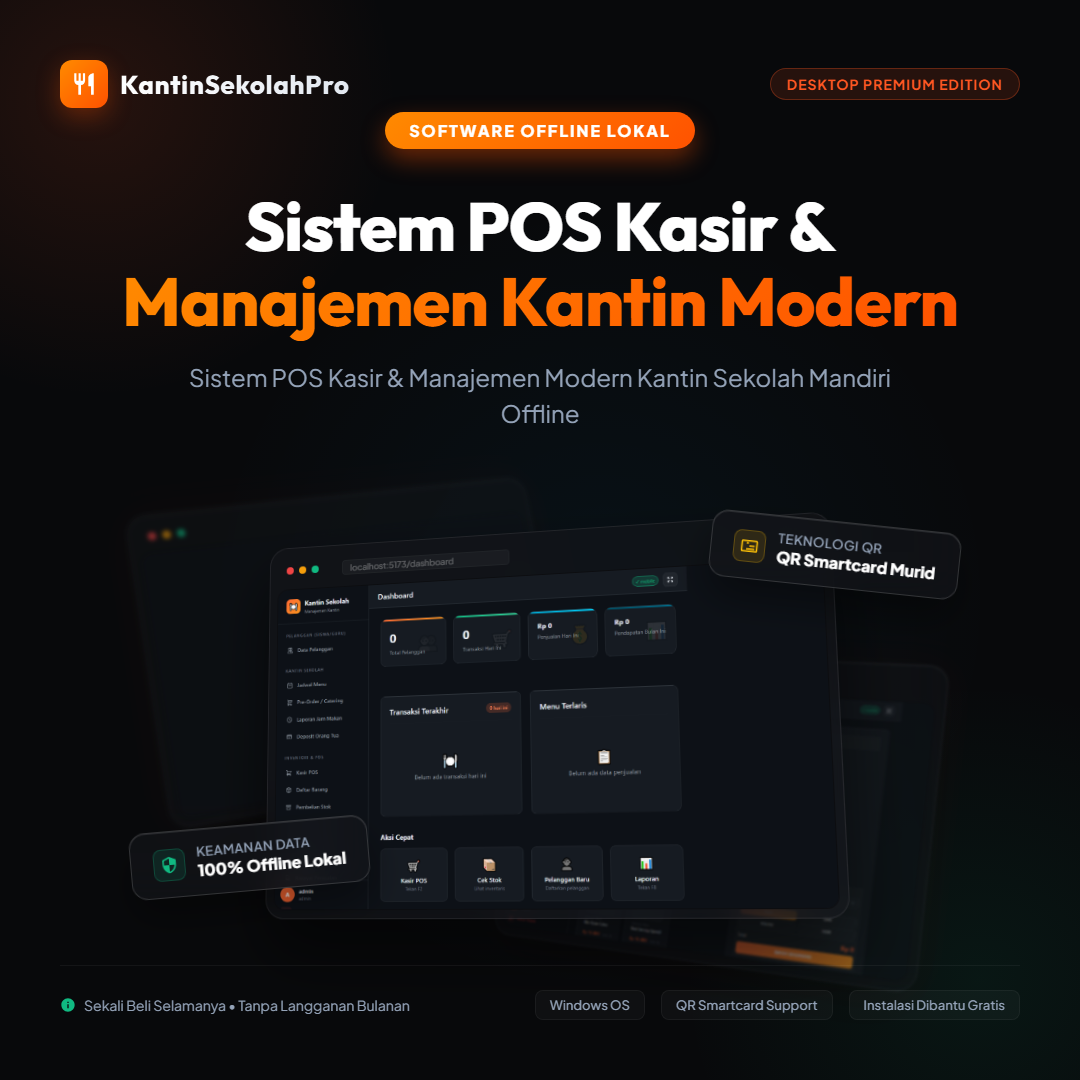 ID TECH Aplikasi Kantin Sekolah POS Kasir Cashless Kartu Murid QR Stok Laporan