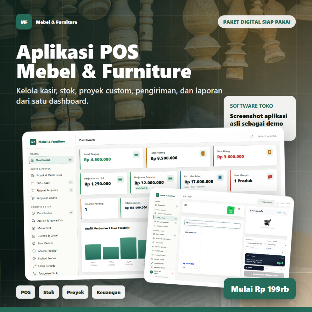 ID TECH Aplikasi POS Mebel & Furniture - Kasir, Stok, Proyek Custom, Pengiriman, Keuangan